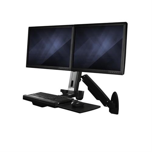 StarTech.com Wall Mount Workstation - Articulating Full Motion Standing Desk w/ Height Adjustable Dual VESA Monitor & Keyboard Tray Arm - Mouse/Scanner Holders - Ergonomic Wall Mounted Desk