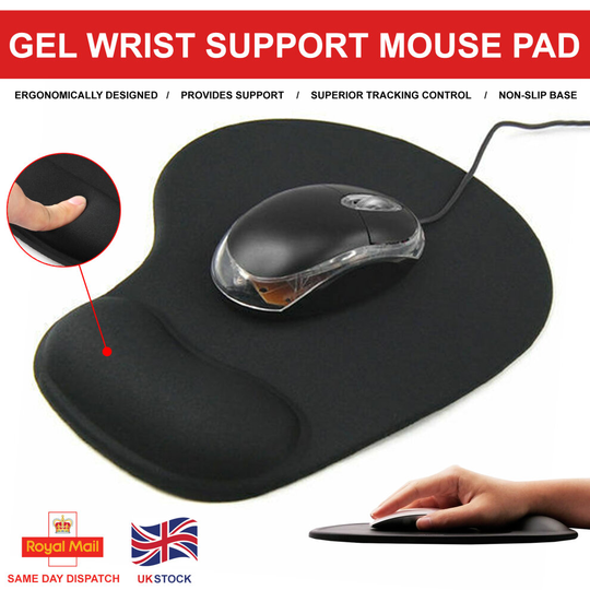 Mouse Pad Black Gaming Desk Pad Gel Wrist Support PC Laptop