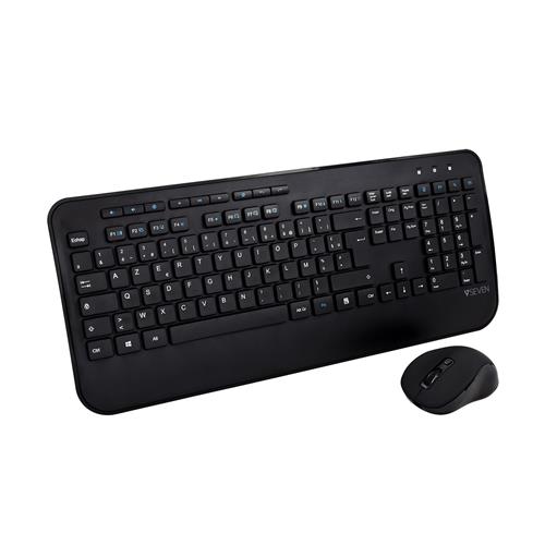 V7 CKW300FR Full Size/Palm Rest French AZERTY - Black Professional Wireless Keyboard and Mouse Combo - FR Multimedia Keyboard