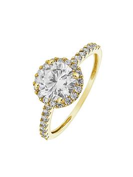 Love Gold 9Ct Yellow Gold 7Mm Cubic Zirconia Halo Cluster Shoulder Ring