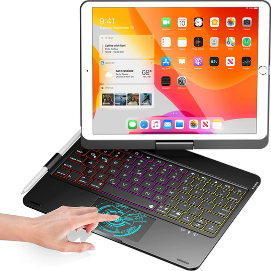 iPad 9th Generation Case with Keyboard and Touchpad, 360 Rotatable Backlit Keyboard with Pencil Holder for 10.2" iPad 9th Gen 2021/ 8th Gen ..