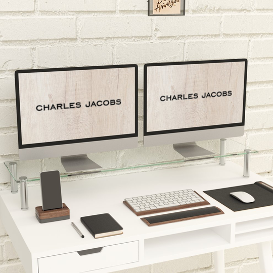 (12cm Clear) Charles Jacobs Large Dual Monitor TV & Computer Stand