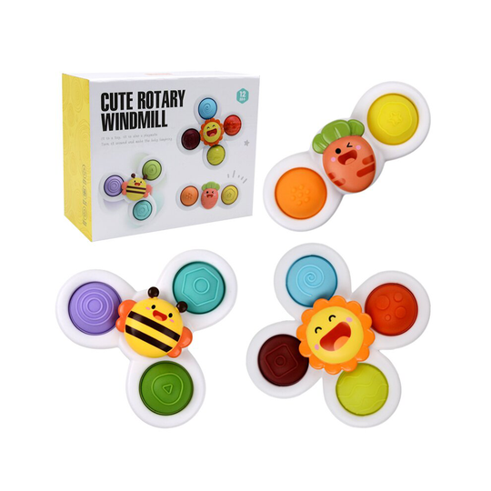 3pcs Baby Bath Toy Suction Cup Top Spinning Top Sucker Flowers Spinner Toy