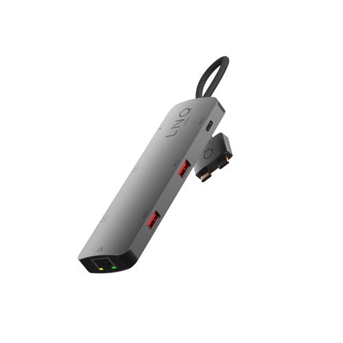 LINQ byELEMENTS 7in2 D2 Pro MST USB-C Multiport Hub Aluminium Dual 4K HDMI output 4k@60Hz/4K@30Hz RJ45 GigabitNetwork Port 2 x USB-A 3.2 Gen2 10Gbps USB-C 3.2 Gen2 10Gbps USB-C with 100W Power delivery