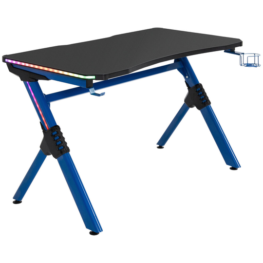 HOMCOM LED Game Office Desk Computer with Cup Holder Blue