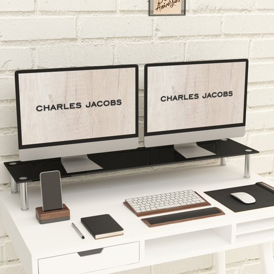 (12cm Black) Charles Jacobs Large Dual Monitor TV & Computer Stand