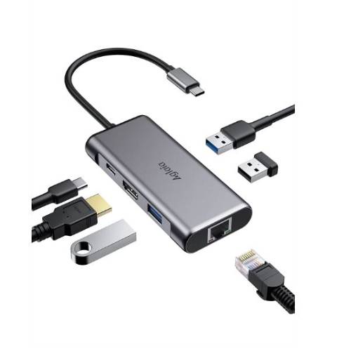 Aglaia 100W USB-C 6-in-1 Hub - 3 Ports and Gigabit RJ45 Ethernet Port