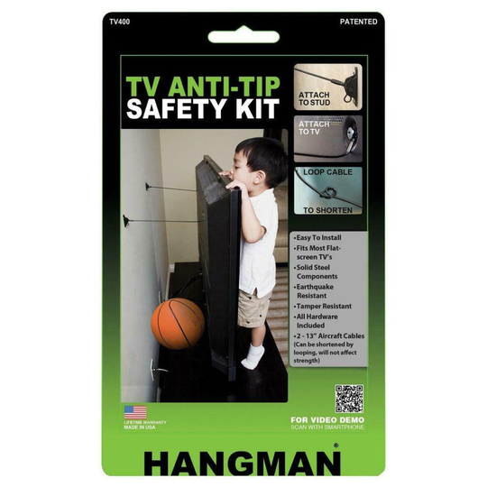 Hangman TV Anti-Tip Safety Kit VESA Steel Cable Flat Screen TV