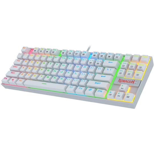 Redragon K552 Mechanical Gaming Keyboard Compact 87 Key Kumara Wired Cherry MX Blue Switches Equivalent for Windows PC Gamers (RGB Backlit White)