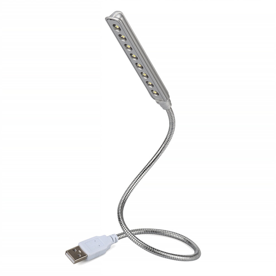 (Silver) USB Keyboard Light - 8 LED Reading Lamp with Flexible Gooseneck - Daffodil ULT05