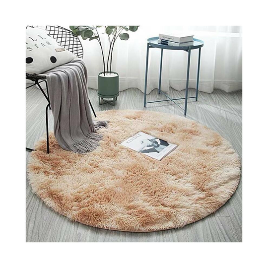 (Camel, 100*100CM) Circle Round Shaggy Rug Living Room Bathroom Carpet Floor Fluffy Mat Anti-Skid