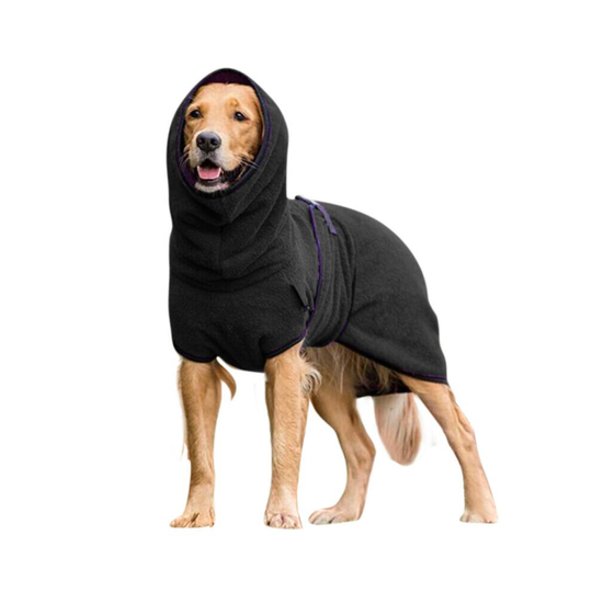 (Black, M) Pet Dog Towelling Quick Drying Robe Coat Jacket Puppy Apparel Clothes Sleepwear