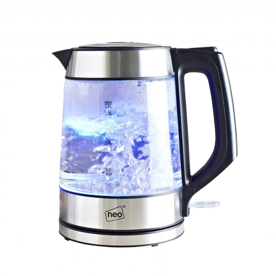 Neo 2000W 1.7L Cordless Nordic Illuminated Glass Jug Kettle - Chrome