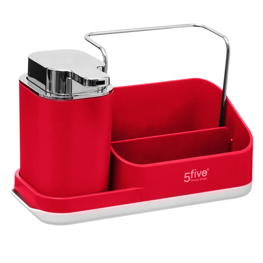 5Five Neo Sink Caddy With Soap Dispenser - Red