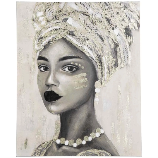 HOMCOM Hand-Painted Wall Art Canvas Painting Artwork African Woman 100 X 80Cm Multi