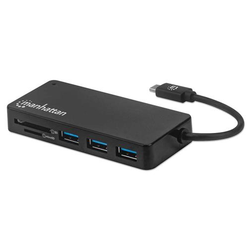 Manhattan USB-C Dock/Hub with Card Reader Ports (x3): USB-A (x3) 5 Gbps (USB 3.2 Gen1 aka USB 3.0) External Power Supply Not Needed SuperSpeed USB Black Three Year Warranty Retail Box