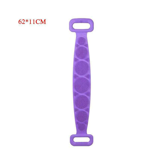 (Purple, 62*11cm) Silicone Back Scrubber Shower Bath Strap Body Cleaning Exfoliating Long Brush