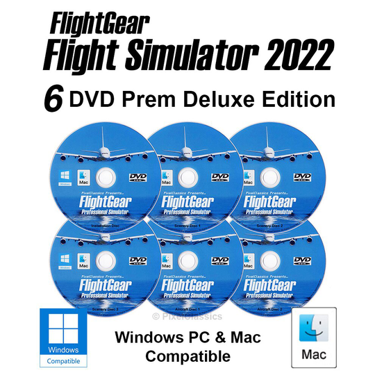 Flight Simulator 2022 X Premium DELUXE Edition Flight Sim FlightGear 6 Disc DVD CD For Microsoft Windows 10 8 7 Vista PC / 600 Aircraft & Full Scenery
