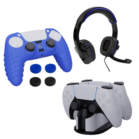 Premium Gaming Pack Set Bundle for Playstation 5 PS5 with Headset, Charge Dock, Grips