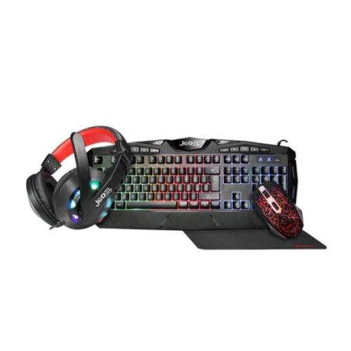 Jedel CP-04 Knights Templar Elite 4-in-1 Gaming Kit - Backlit RGB Keyboard 1000 DPI RGB Mouse 40mm Driver RGB Headset XL Mouse Mat