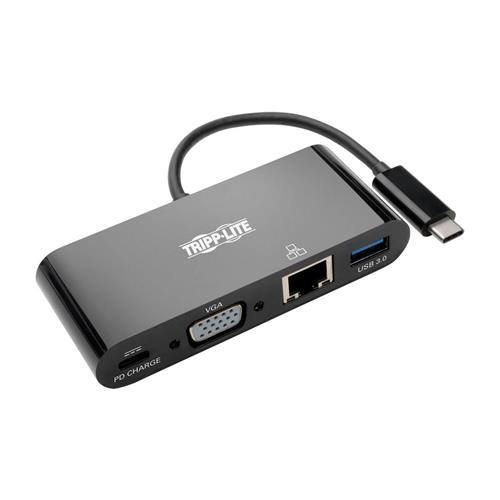 Tripp Lite U444-06N-VGUB-C USB-C Multiport Adapter VGA USB-A Port Gbe and PD Charging Black