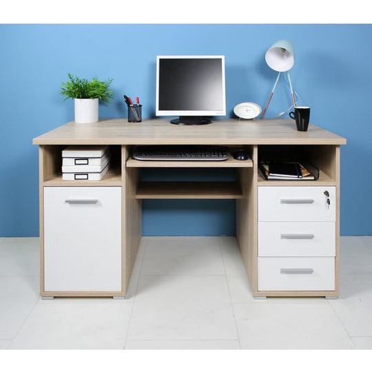 Ergonomic Wooden Computer Desk In Sonoma Oak And White