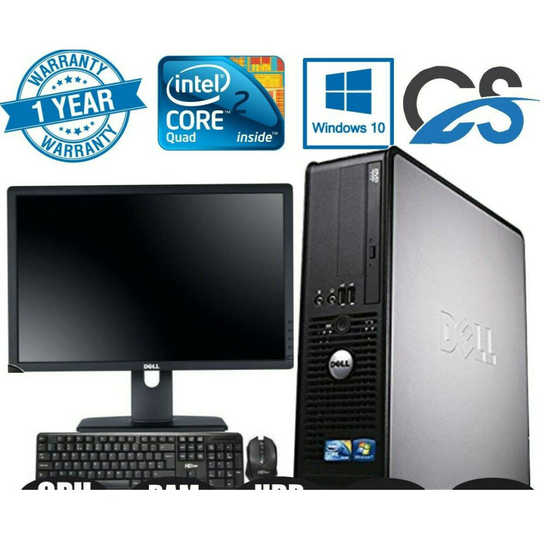 FAST DELL BUNDLE COMPUTER TOWER PC SET SYSTEM QUADCORE 8GB 1TB 19" TFT