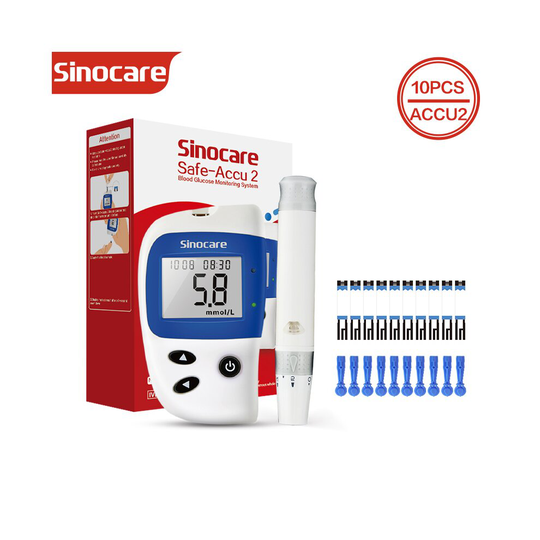 Sinocare Safe ACCU 2 Monitor (mg/dl) - With Test Strip 10Pcs