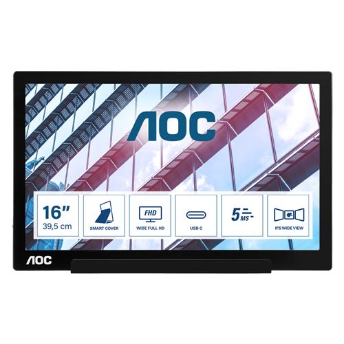AOC 01 Series I1601P computer monitor 39.6 cm (15.6") 1920 x 1080 pixels Full HD LED Silver Black