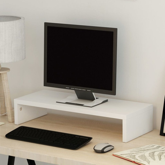 vidaXL Monitor Stand Chipboard 60x23.5x12cm White TV Computer Holder Shelf