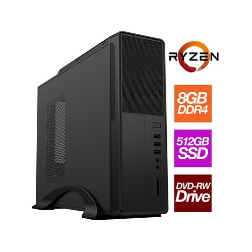 Small Form Factor - AMD 3200G Quad Core 4 Thread 3.60GHz (4.00GHz Boost) 8GB RAM 512GB SSD DVDRW Optical Small Foot Print for Home or Office Use - Pre-Built PC
