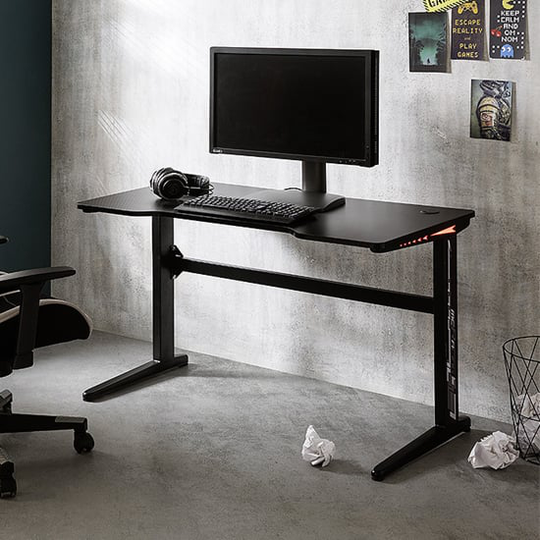 McRacing Wooden Gaming Desk In Black With LED Lights