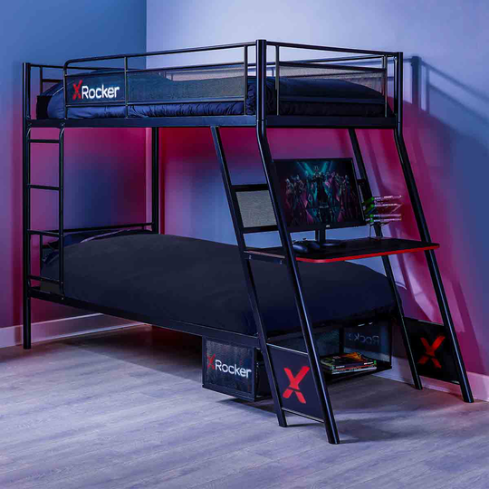 X Rocker Armada Dual Bunk Bed With Gaming Desk