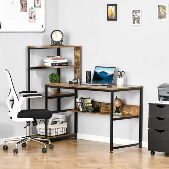 HOMCOM Desk With Bookshelf Steel Frame Workstation for Home Office