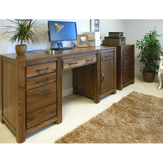 Sayan Walnut Twin Pedestal Computer Desk