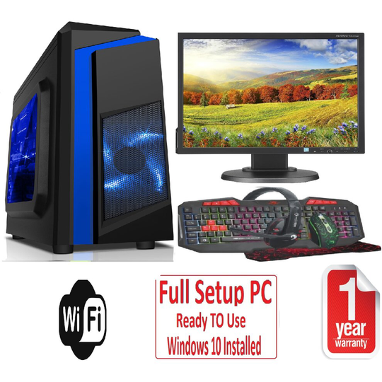 Fast Gaming PC Bundle IntelQuad Core i5 8GB 500GB Windows 10 2GB GT710. F3 Blue
