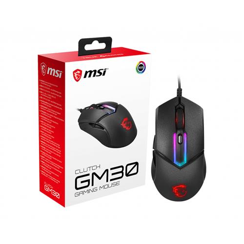 MSI CLUTCH GM30 RGB Optical Gaming Mouse '6200 DPI Optical Sensor 6 Programmable button Dual-Zone RGB Ergonomic design OMRON Switch with 20+ Million Clicks RGB Mystic Light'