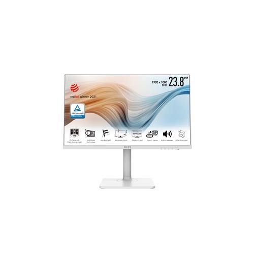 MSI Modern MD241PW 23.8 Inch Monitor with Adjustable Stand Full HD (1920 x 1080) 75Hz IPS 5ms HDMI DisplayPort USB Type-C Built-in Speakers Anti-Glare Anti-Flicker Less Blue light TV Certified VESA Kensington White