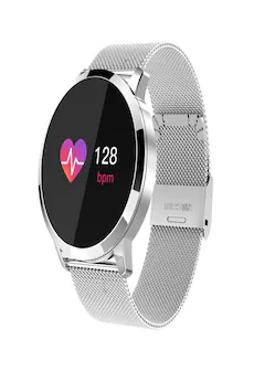 Waterproof Q8 Smart Watch for Women and Men - Fashion Fitness Tracker Heart Rate Blood Pressure - Silver steel