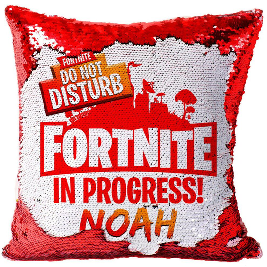 Hot Rod Red FORTNITE 1 - White Design Magic Reveal Cushion Cover and Insert PERSONALISED Sequin Christmas