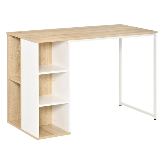 HOMCOM Computer Desk With Storage Shelves Workstation Oak Tone And White
