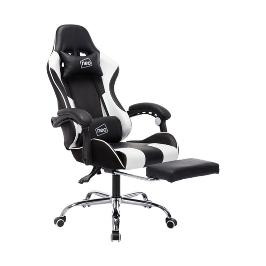 White Leather Gaming Racing Recliner Chair With Footrest