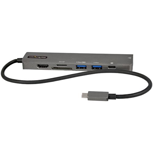 StarTech.com USB C Multiport Adapter - USB-C to 4K 60Hz HDMI 2.0 100W Power Delivery Pass-through SD/MicroSD 2-Port USB 3.0 Hub GbE - USB Type-C Mini Dock - 12" Long Attached Cable