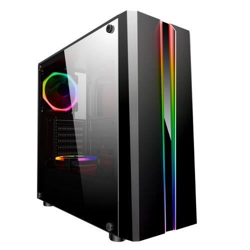 Spire Zoom ATX Gaming Case w/ Tempered Glass Window No PSU Rainbow RGB Front Strips with Control Button