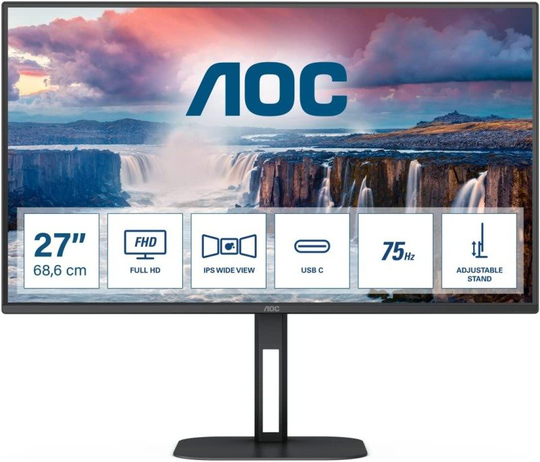 EXDISPLAY AOC Q27V5C - 27 Inch QHD Monitor 75Hz IPS 1ms FreeSync speakers Height adjust USB HUb (2560 x 1440 @ 75Hz 300 cd/m? HDMI 2.0 / DP 1.2 USB 3