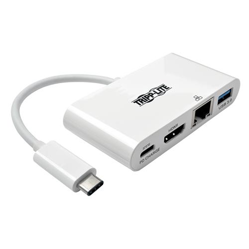 Tripp Lite U444-06N-HGU-C USB-C Multiport Adapter - HDMI USB 3.2 Gen 1 Port Gigabit Ethernet 60W PD Charging HDCP White