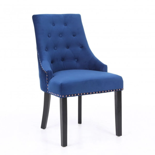 Neo Blue Studded Velvet Dining Chair With Ring Knocker Detail X2