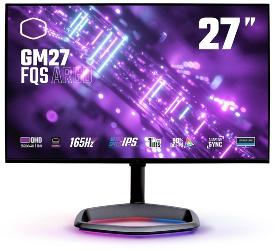 Cooler Master 27" GM27 ARGB 165Hz AHVA IPS Gaming Monitor Height/Tilt/Swivel/Pivot Adjustable