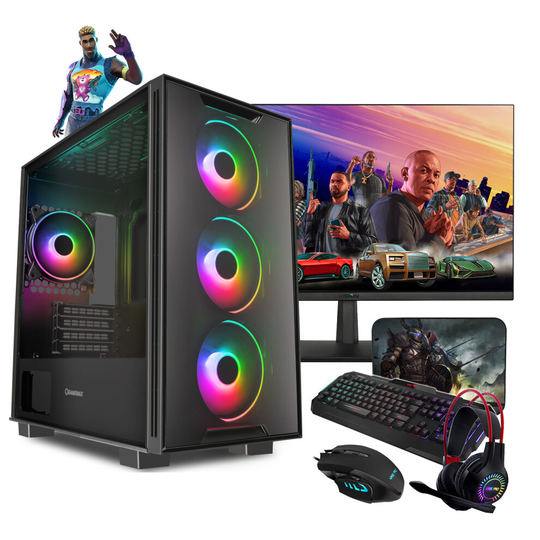 Nox Gaming PC Commando G | GTX 1650, i5 4th Gen, 16GB, SSD & 1TB New 24" IPS Monitor Bundle 4 Piece LED Gaming Pack