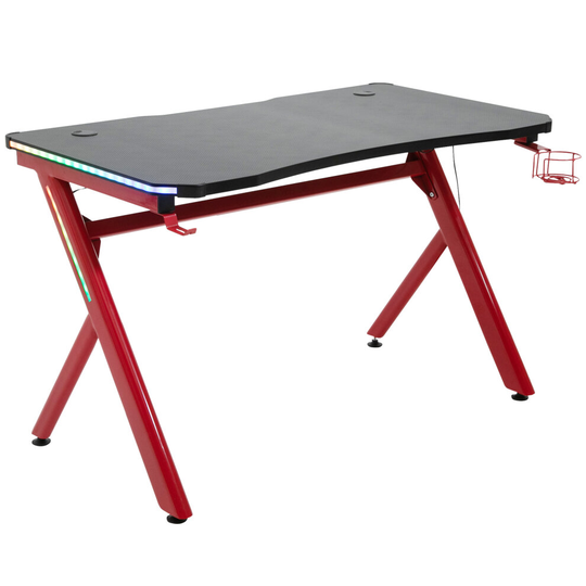 HomCom PC Gaming Desk With Decorative Lights, Cup Holder, & Headphone Hook